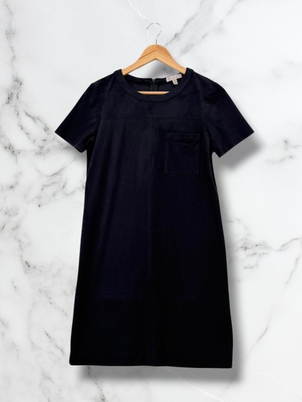 Lila Rose Navy Blue Faux Suede Short Sleeve Shift Dress Size 4